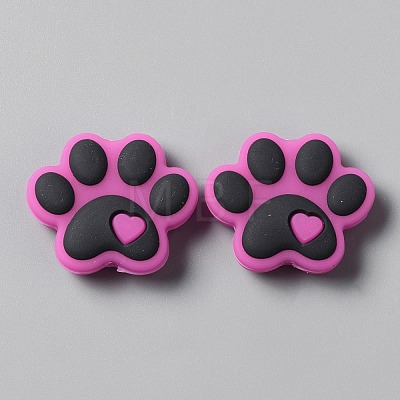 Dog Paw Print Food Grade Eco-Friendly Silicone Beads SIL-WH0008-45E-1