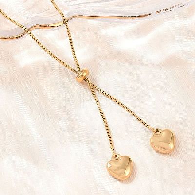 Adjustable 304 Stainless Steel Heart Tassel Box Chain Lariat Necklaces for Women SA-D001-03G-1