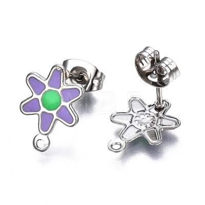 304 Stainless Steel Enamel Stud Earring Findings STAS-T052-43P-04-1