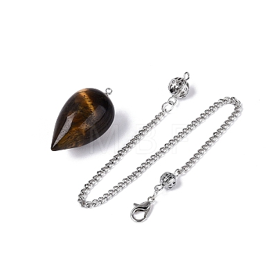 Natural Tiger Eye Dowsing Pendulum Pendants AJEW-N005-02H-1