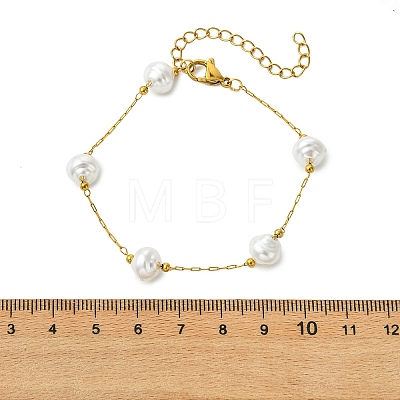 Oval ABS Plastic Pearl Beads Link Bracelets BJEW-JB14041-01-1