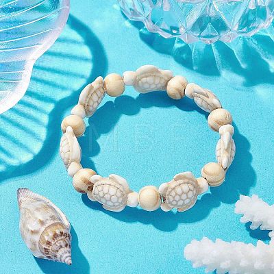 Beach Turtle Dyed Synthetic Turquoise Stretch Bracelets BJEW-JB10290-1