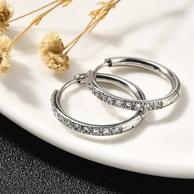 304 Stainless Steel Micro Pave Clear Cubic Zirconia Huggie Hoop Earrings EJEW-C096-01H-P01-1