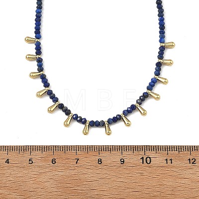 Natural Lapis Lazuli Faceted Rondelle Baded Necklaces with 201 Stainless Steel Teardrop Charms NJEW-JN06428-02-1