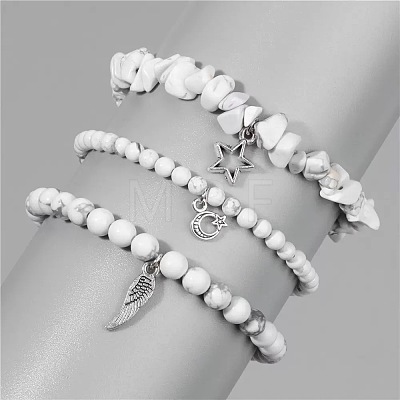 3Pcs Alloy & Synthetic Howlite Beads Charm Bracelets DY7954-6-1