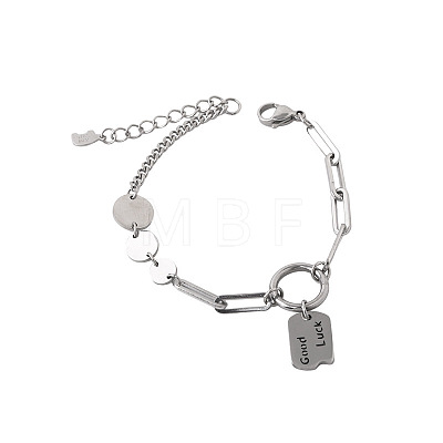 201 Stainless Steel Good Luck Word Charm Bracelets FS-WG4BBAD-01-1
