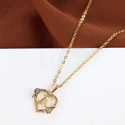 Brass Rose Flower Heart with Letter Pendant Cable Chain Necklaces FS-WG42461-01-1
