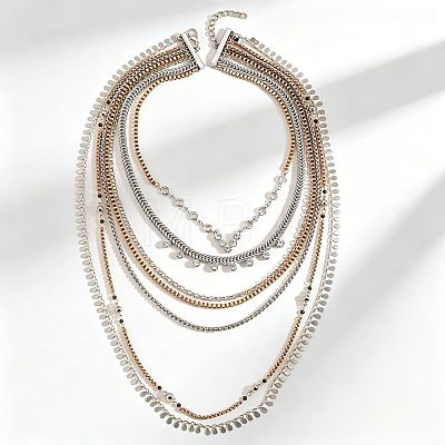 Boho Alloy Crystal Rhinestone Multi Layered Necklaces with Teardrop Tassel WG7D1FE-01-1