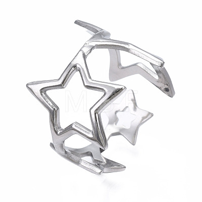 304 Stainless Steel Star Open Cuff Ring RJEW-T023-26P-1