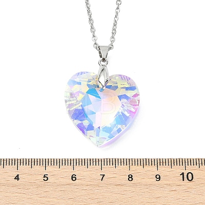 Clear AB Faceted Glass Heart Pendant 304 Stainless Steel Cable Chain Necklaces for Women NJEW-JN06176-1