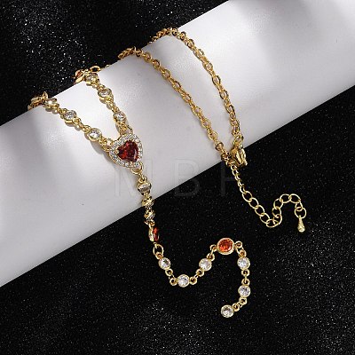 Brass Pave Cubic Zirconia Heart Pendant Y Tassel Necklaces for Women NJEW-A071-01G-01-1