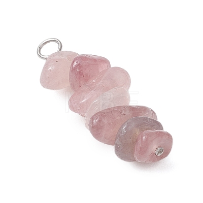 3Pcs Natural Rose Quartz & Aquamarine & Rose Quartz Chip Beaded Constellation Pendants PALLOY-JF03043-04-1