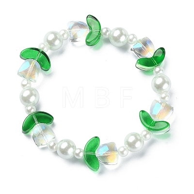 Imitation Pearl & Tulip Flower Glass Beaded Stretch Bracelet BJEW-JB09422-1