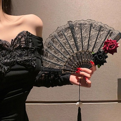 Plastic Lace Vintage Folding Fans PW-WG00BE2-01-1