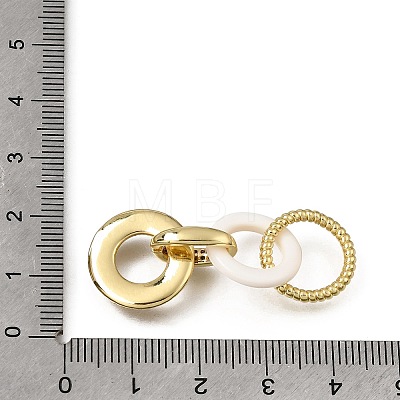Natural White Shell and Brass Micro Pave Clear Cubic Zirconia 3 Ring Linking Rings KK-C262-05B-G-1