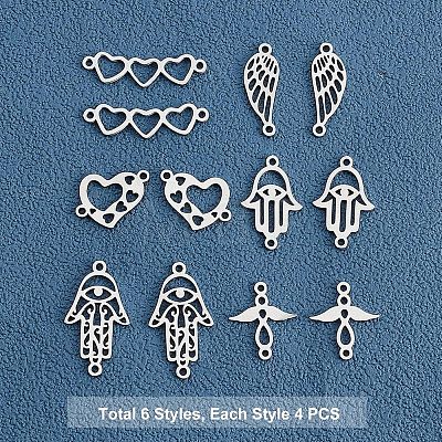 SUPERFINDINGS 24Pcs 6 Style 201 Stainless Steel Links Connectors STAS-FH0001-49-1