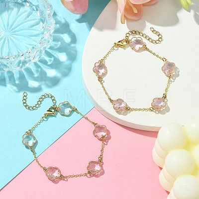 2Pcs 2 Colors Glass Flower Link Bracelets BJEW-JB10580-1