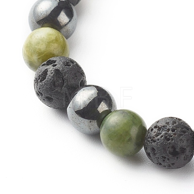 Natural Jade & Lava Rock & Synthetic Hematite Round Beaded Stretch Bracelet BJEW-JB06657-02-1