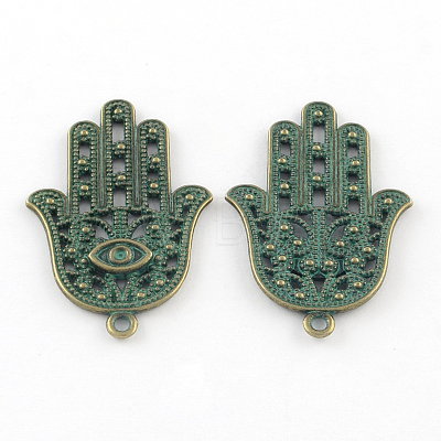 Zinc Alloy Hamsa Hand/Hand of Fatima/Hand of Miriam with Eye Pendants PALLOY-R065-028-FF-1