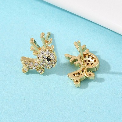 Brass Micro Pave Clear Cubic Zirconia Deer Stud Earrings EJEW-F400-27A-G-1