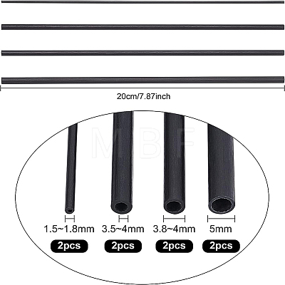 BENECREAT 8Pcs 4 Style Round Carbon Fiber Rod DIY-BC0004-82-1