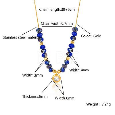 Stainless Steel Crystal Rhinestone Flat Round Pendant Glass Beaded Necklaces for Women GE4228-4-1