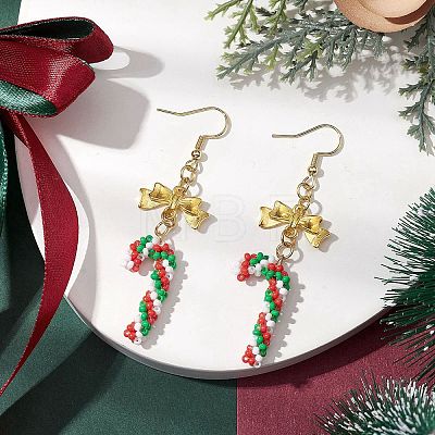 Christmas Theme Glass Seed Beaded Dangle Earrings for Women EJEW-MZ00215-1