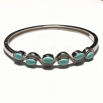Oval Synthetic Turquoise Beaded Hinged Bangles BJEW-C146-03-1