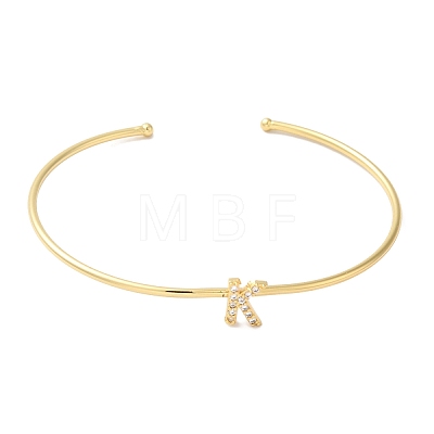 Rack Plating Brass Micro Pave Clear Cubic Zirconia Letter Open Cuff Bangles BJEW-A018-01G-K-1