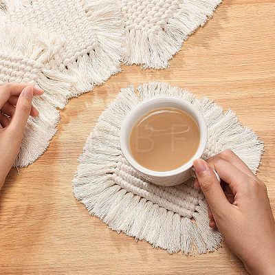 CHGCRAFT Hand-Woven Cotton Rope Placemat Simple Tassel Coasters AJEW-CA0002-13-1