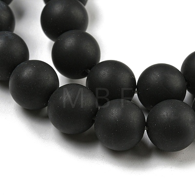 Frosted Natural Black Agate Round Beads Strands G-N0151-11-10mm-1