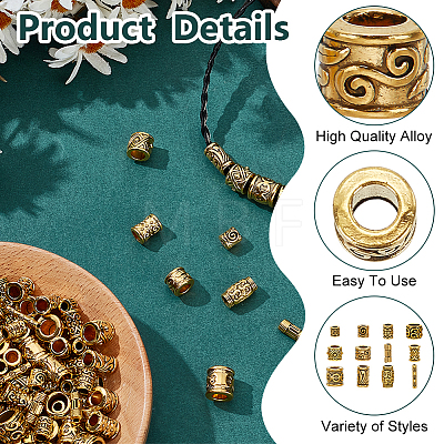 120Pcs 10 Styles Tibetan Style Alloy Beads Sets TIBEB-HY0001-10AG-1