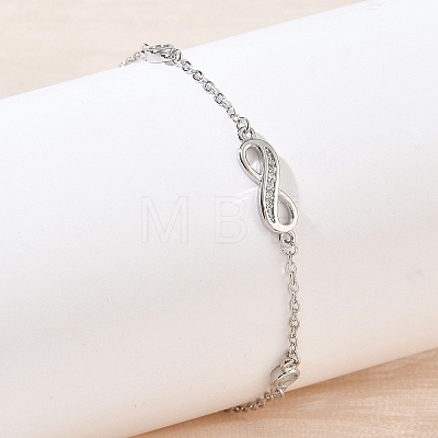 Brass Micro Pave Clear Cubic Zirconia Infinity Link Bracelets KK-CBA6980-27P-1