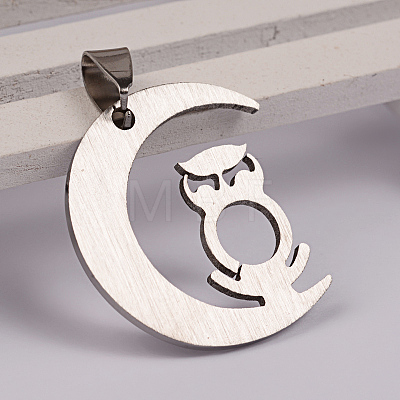 Moon with Owl 201 Stainless Steel Pendants X-STAS-D130-23-1