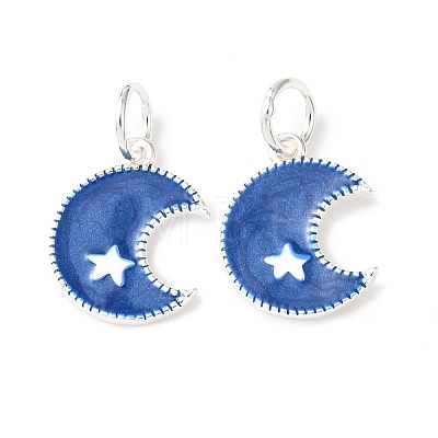 925 Sterling Silver Enamel Moon with Star Charms STER-G050-04S-1