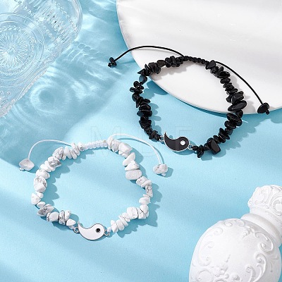 2Pcs Natural Obsidian Braided Beads Bracelets Sets BJEW-JB10952-1