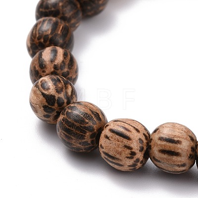 Waxed Natural Bodhi Wood Round Beads Stretch Bracelet BJEW-JB07099-01-1