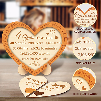 Wood Heart Shape Anniversary Commemorative Display Decorations AJEW-WH00424-002-1