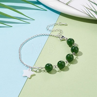 Natural Malaysia Jade(Dyed) Beaded Bracelet with 304 Stainless Steel Rolo Chains BJEW-JB08145-04-1