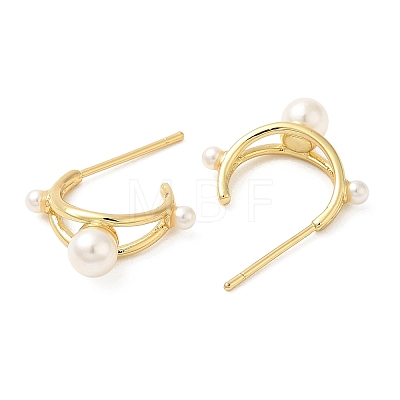 Rack Plating Brass Arch Stud Earrings with Pearl Beaded EJEW-D061-04G-1