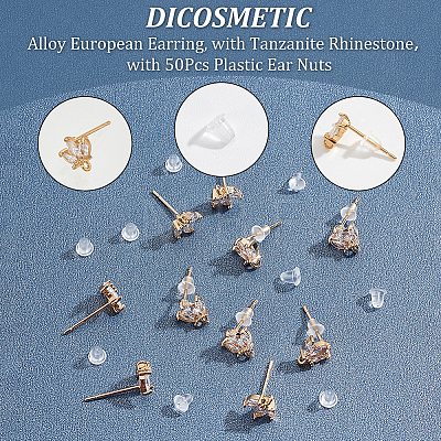 12Pcs Brass Micro Pave Clear Cubic Zirconia Stud Earring Findings KK-DC0001-28-1