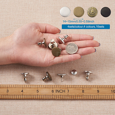 Kissitty 16sets 4 Styles Iron Button Pins for Jeans PALLOY-KS0001-07-1