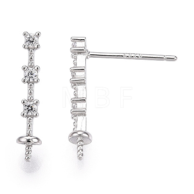 925 Sterling Silver Stud Earring Findings Micro Pave Cubic Zirconia STER-T007-19P-1