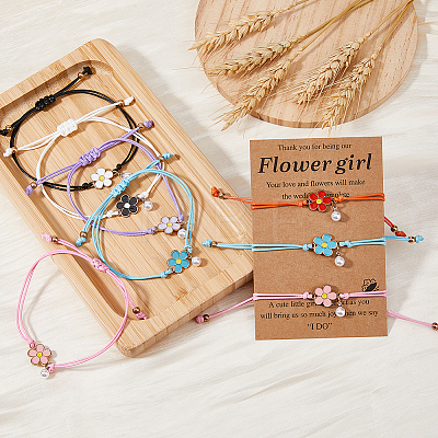 FIBLOOM 8Pcs 8 Colors Alloy Enamel Flower Link Bracelets Set BJEW-FI0001-64-1