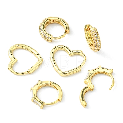 3Pairs 3 Style Clear Cubic Zirconia Heart & Rectangle & Ring Hoop Earrings EJEW-YW0001-05-1