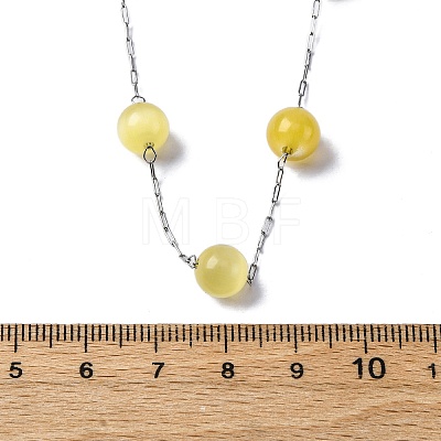 304 Stainless Steel Cat Eye Round Beads Handmade Chain Necklaces for Women NJEW-C073-01P-03-1