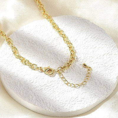 Brass Textured Cable Chain Necklaces NJEW-A042-12G-01-1