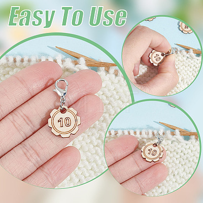 10Pcs 10 Style Flower with Number Wood Pendant Locking Stitch Markers HJEW-AB00644-1