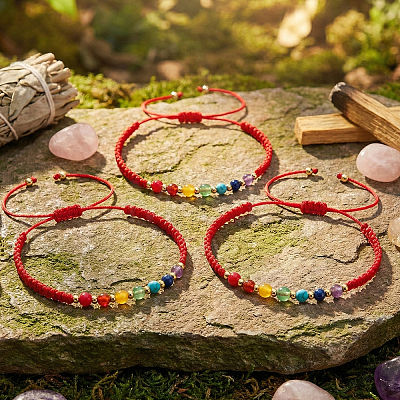 3Pcs Adjustable Chakra Natural & Synthetic Mixed Stone Round Bead Braided Bracelet Sets ZZ4943-5-1