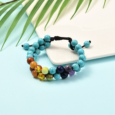 Round Synthetic Turquoise(Dyed) & Mixed Stone Braided Bead Bracelet for Girl Wome BJEW-JB06961-03-1